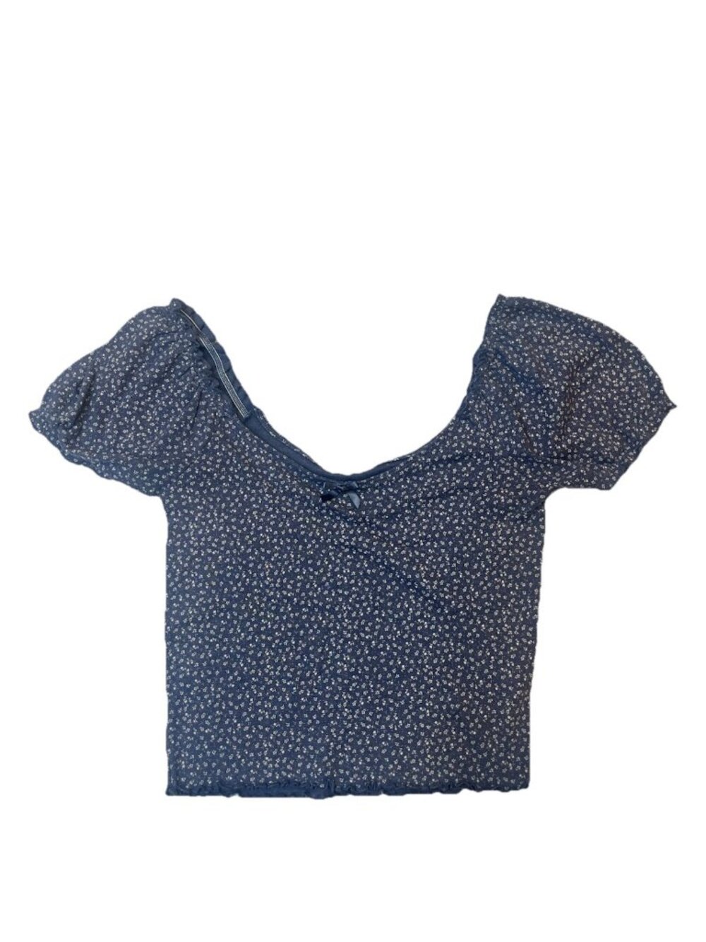 American Eagle Sz S Blue Floral Puff Sleeve Crop Top Cottagecore Y2K Coquette